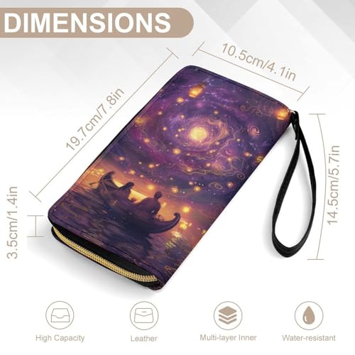 Couple Boating Fantasy Leather Wallets Long Wallet Bifold Card Holder Adjustable Buckle Multi Cards Case with Grip Hand Strap2