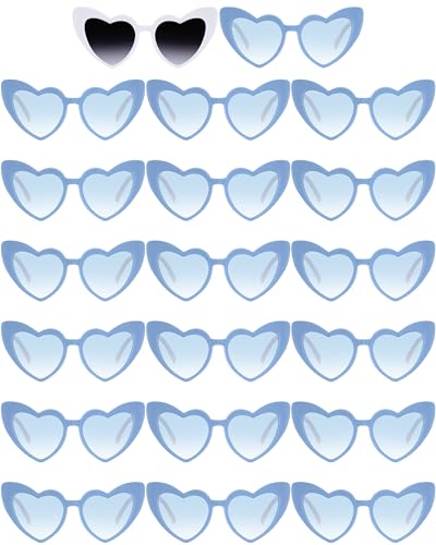 Flutesan 20 Pairs Heart Shaped Sunglasses Vintage Heart Glasses Women Bachelorette Sunglasses for Wedding Party (White with Gray, Sand Blue with Blue Lenses)