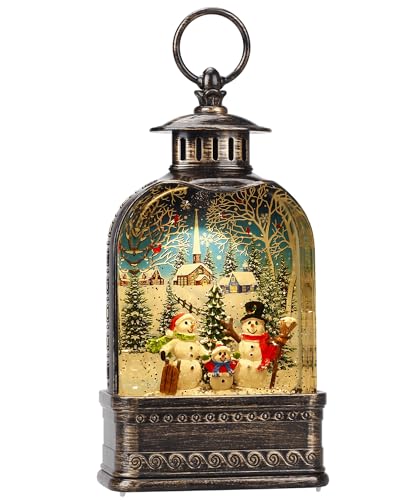 11 Inch Snow Globe Christmas Decorations Snowman Light Up Christmas Snow Globes Lantern Musical 6H Timer Glitter Village Snowman Snow Globe Christmas Decor
