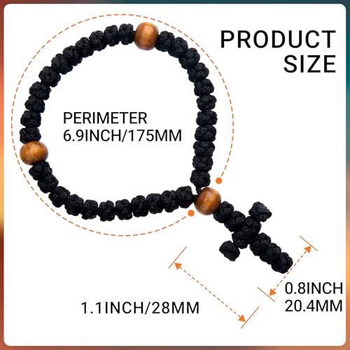 Handmade 33 Knot Prayer Rope, Traditional Christian Orthodox Blessed Cross Charm, Car Hanging Prayer Cord for Men & Women- Black2