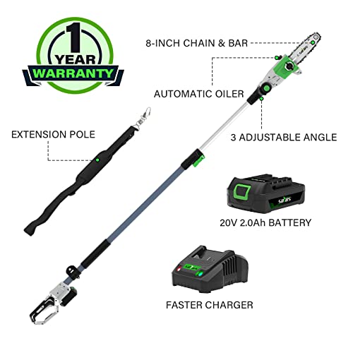 Soyus Cordless Pole Saw, Telescoping Electric Pole Chain Saw Auto Oiling, 2.0Ah Battery ,Multi-Angle Pole Chainsaw For Branch Cutting & Tree Trimming #TOP1