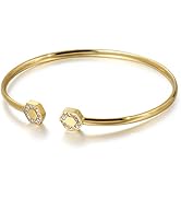 14K Gold Moissanite Open Cuff Bangle for Women,Dainty Hexagon Style Geometric Open Bangle Bracele...