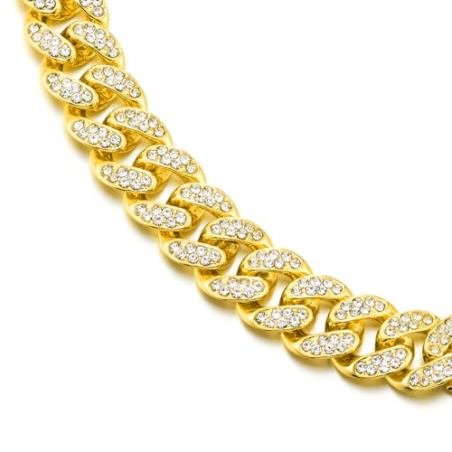 Collier gourmette chaîne cubaine dorée 13mm à strass le cadeau idéal à offrir
