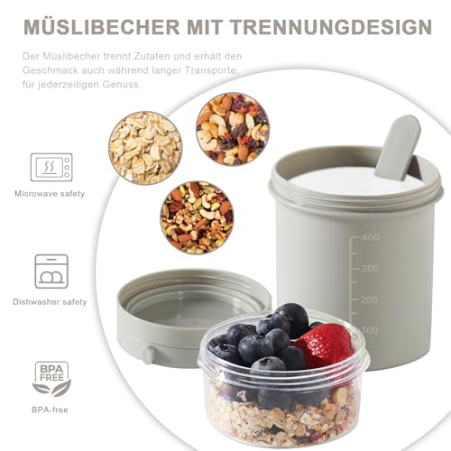 Swkien MüSlibecher to Go, Joghurtbecher to Go 450ml+250ml, Joghurt to Go Becher mit Löffel, Müsli Becher to Go für Müsli & Joghurt… – Ansicht 4