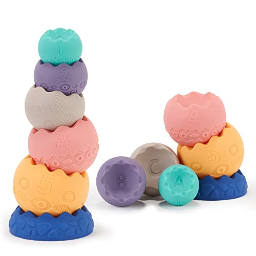 Image of Gardien Stacking Balls Baby Toys - Soft Building Blocks Stacking Rings Baby Toys with Numbers Colors Textures, Early Educational Stacking Cups for Toddlers, Gift for Christmas Birthday