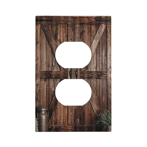 Sghxwp Tablero de madera rústica vintage marrón para puerta de granero, 1 banda, cubierta de salida dúplex, placa de pared decorativa, puerta de garaje de madera, cubierta de interruptor de luz única,