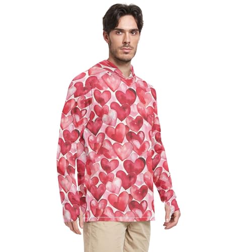 Cartoon Cute Red Love Hearts Sun Protection Hoodies Long Sleeve Swim Shirts Swim Shirt UPF 50+ S2