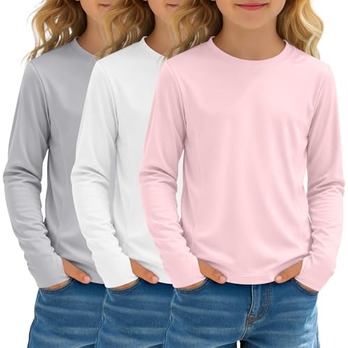 Image of 3 Pack Girls' Rash Guard Swim Long Sleeve Shirt UPF 50+ UV Sun Protection Quick Dry Tee with Thumb Holes 5-14Y