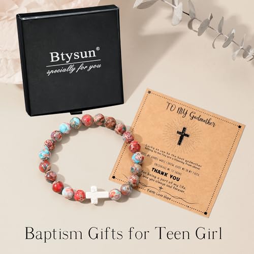 Image of Cross Bracelets for Women, Christian Gifts for Women Stocking Stuffers for Teens Cross Bracelet Imperial Nature Stone Bead Bracelet Confirmation Baptism Gift for Teen Girls Christmas Religious Gift Cathlic Faith Jewelry