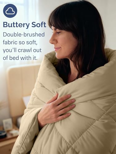 Image of Full Size, Beige Alternative Down Comforter - Warm, Lightweight & Breathable Hotel Quality Bedding Set for Men, Women, Kids and Teens - All Season Oversized Cooling Microfiber Duvet Insert Comforter