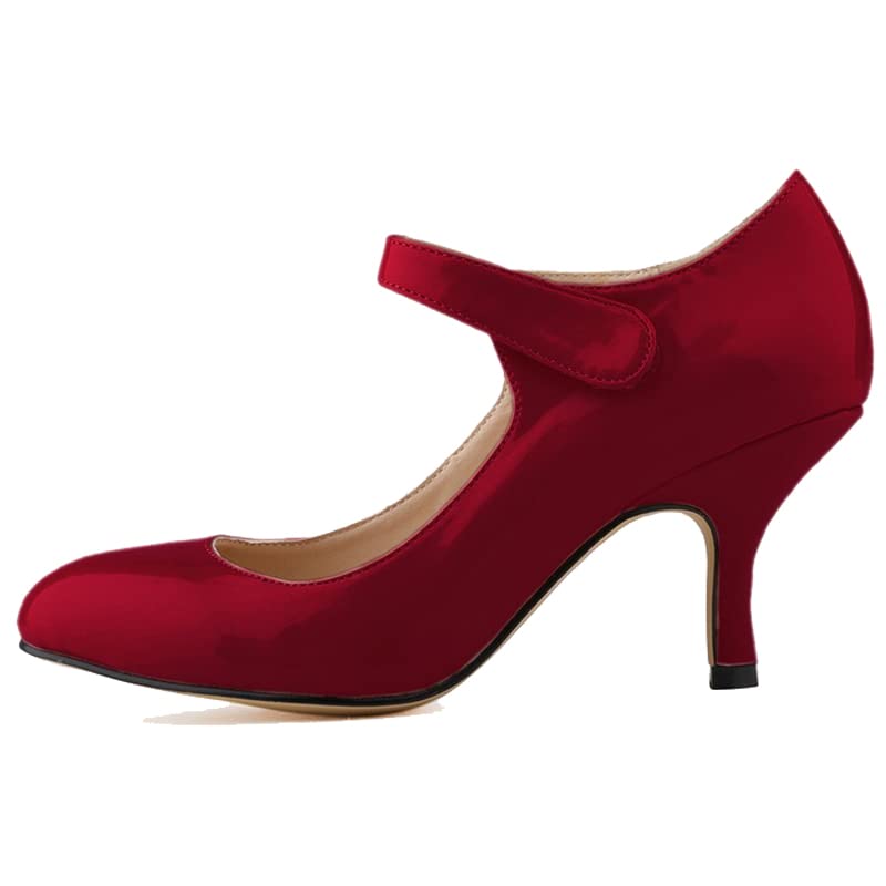 HuangTaiJi Qing Women's Classic Buckle Heeled Pumps PU Candy Colors Round Toe Mid Thin Heels Office Ladies Work Shoes