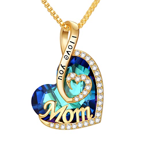 Dfunh I Love You Mom Necklace, Blue Crystal Gifts For Mom On Mother's Day Necklace S925 Sterling Silver, Mothers Day Gifts From Son, Mother Birthday Gift For Mom Grandma Gifts For Wife Anniversary Christmas Valentine's Day Birthday For Women Daughter #TOP28