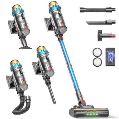ElecKeys Cordless Vacuum Cleaner, 600W, 50KPa Suction, 70min Runtime, Lightweight Stick, Anti-Tangle for Pet Hair on Hard Floors, Removable Battery, for Flats, Carpet, Car and Stairs