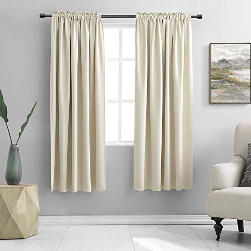 Image of DONREN 72 Inch Length Beige Curtains for Kitchen - Small Window Treatment Room Darkening Rod Pocket Curtain Drapes,Set of 2 Panels