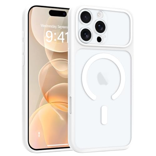 Image of Wirvyuer Magnetic for iPhone 16 Pro Max Case, Compatible with Magsafe Translucent Matte Skin-feel Silicone Phone Case, Full Camera Protection Anti-scratch Shockproof Back Cover for Women Man, White