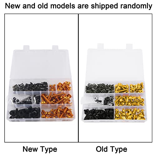 198 Stück Set Verkleidungsschraubensatz Verkleidungsschraubensatz, Windschutzscheibenverkleidungsschrauben M5 M6 Schraubensatz Motorradverkleidungsschraubenzubehör(Gold)