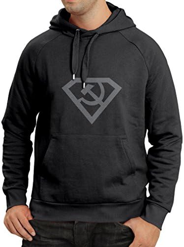 Hoodie Super USSR Sickle and Hammer Mens Hooded Sweatshirt (Medium Black Silver)