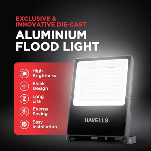 Image of Havells Polycarbonate 20W LED Flood Light, Centura Neo 6K IP66 Waterproof LED Lights with 120 Wide Beam-LED Lamp Lights for Yard, Factory,Garden, Playground & Home