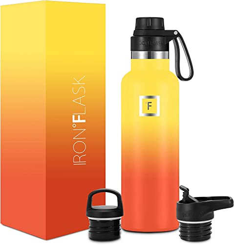 IRON °FLASK Sports Water Bottle - 20 Oz - 3 Lids (Narrow Spout Lid) Leak Proof Vacuum Insulated Stainless Steel - Hot & Cold Double Walled Insulated Thermos, Durable Metal Canteen