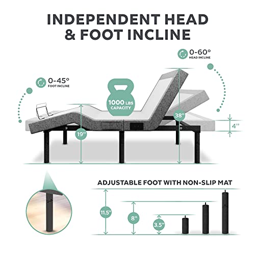 Renanim Adjustable Bed Frame With 12" Mattress Included Electric Massage - Usb, Under Bed Light, Luxury Cooling Gel Memory Foam Mattress, Zero Gravity, App Control, Head And Foot Reclining Base Full #TOP2