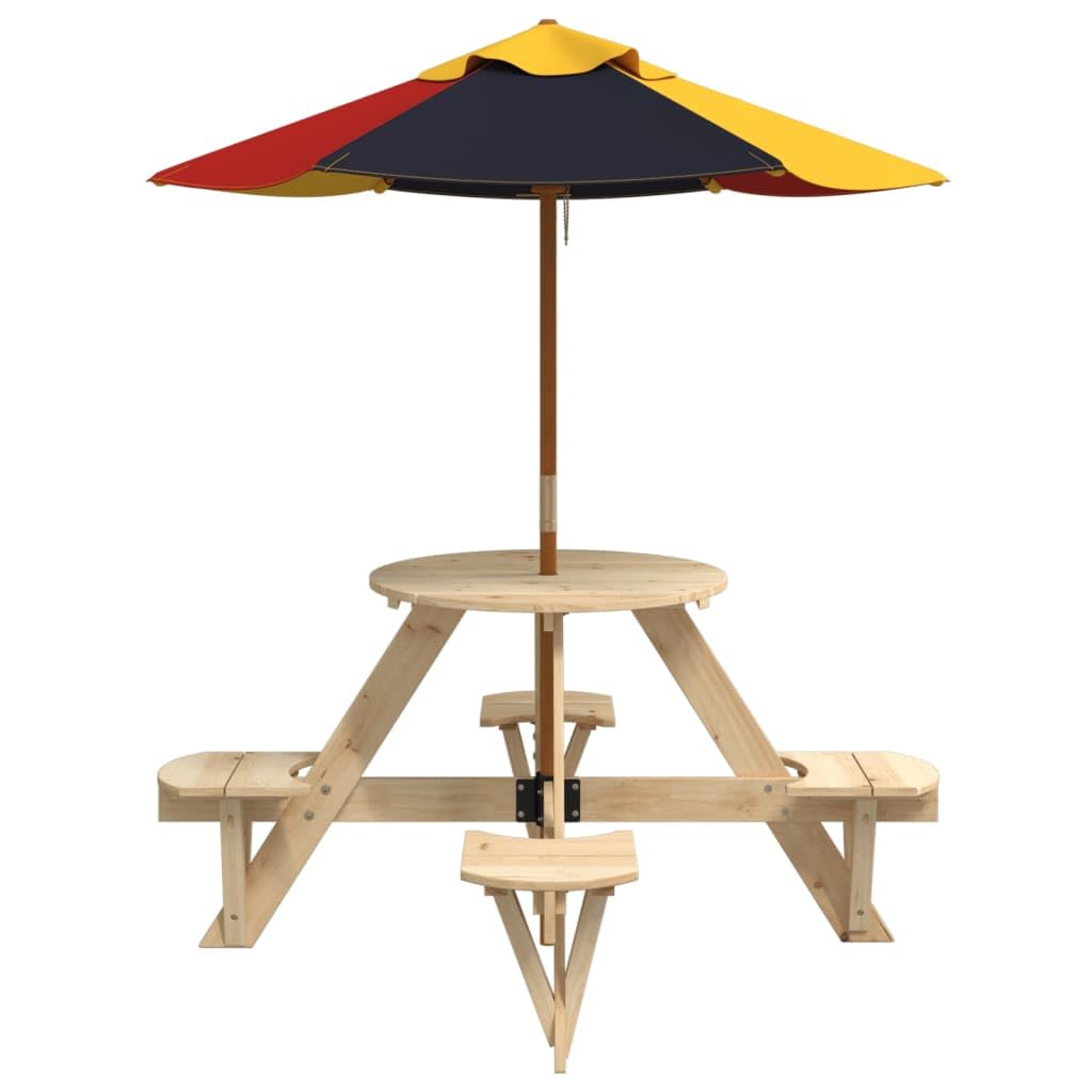 Tavolo da picnic in legno di abete massiccio per 4 bambini, con ombrellone resistente alle intemperie, tavolo da giardino per esterni, tavolo da terrazza, tavolo da balcone, tavolino da