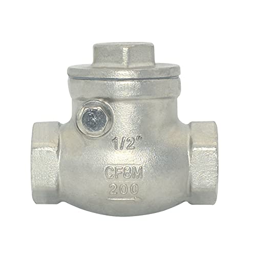 Megairon 1/2" Stainless Steel SS316 Swing Check Valve,NPT Female x Female Thread,WOG 200 PSI PN16 CF8M