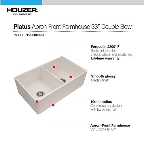 Houzer Ptd-4400 Bq Fireclay Chip And Crack Resistant Kitchen Sink, Biscuit #TOP3