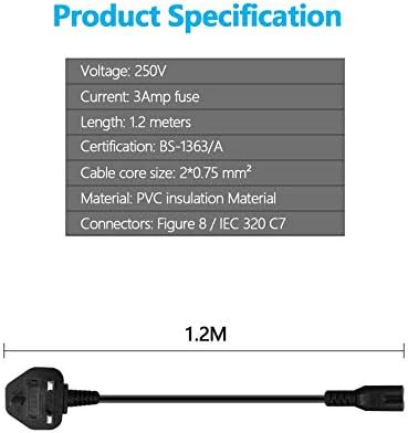 Figure 8 AC Power Cable, aifulo IEC C7 Mains Power Lead, 2 Pin Universal UK Plug Power Cord Compatible with PS4, Xbox One S / X, LED LCD Smart TV Monitor, Pixma, Printer, Surface Laptop Charger