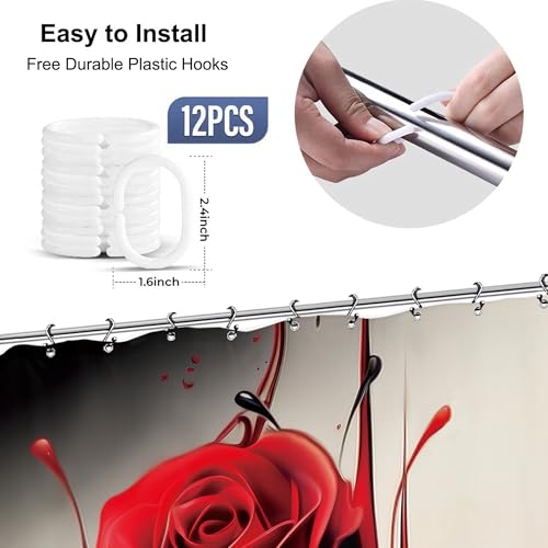 Yookeb Black Red Rose Bathroom Shower Curtain 60W by 71H Inch Blossom Botanical Flower Art Polyester Fabric 12 Plastic Hooks Waterproof Decor by Yookeb - Used condition - Image 5