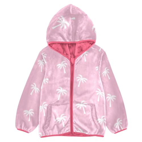 OTVEE Palm Tree on Pink Kids Hoodie Jacket Fall Spring Full Zip Warm Outwear Coat