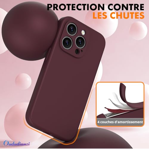 Oududianzi - Coque pour iPhone 15 Pro Silicone Liquide, Bordeaux – vue 5
