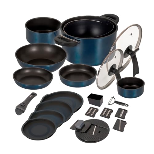 Kelton Cookware 23 Piece Non Stick Pot & Pan Set - Induction Compatible - Detachable Handle - Kitchen Cookware - Stackable Pans with Lids - Space Saving Design - Home Essentials