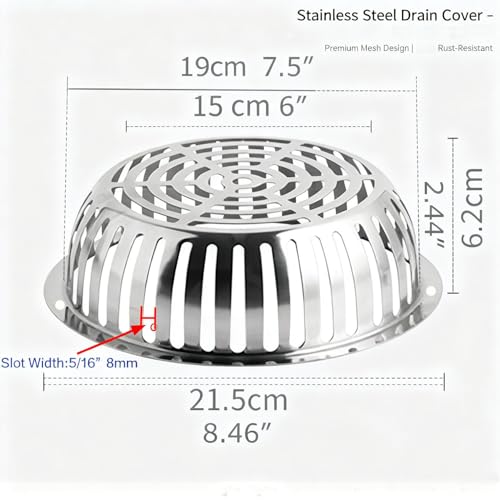 YunGenu SUS304 Stainless Steel Roof Dome Drain Cover Strainer Anti-Clogging Atrium Grate 2pcs/pk (Φ: 8.5 inch) by YunGenu - Image 5
