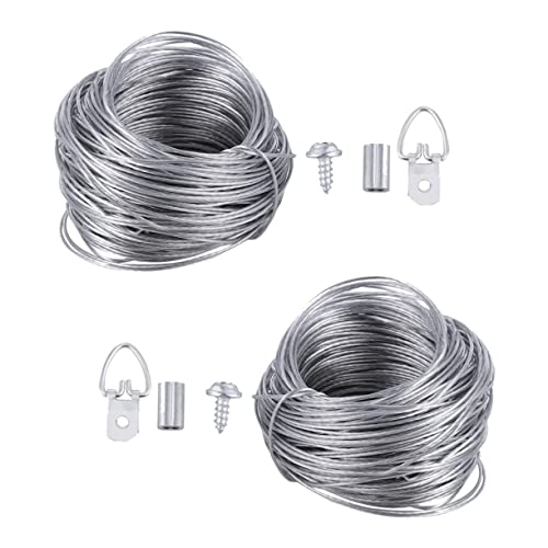 NUOBESTY 2 Ensembles Ensemble de crochet de corde métallique cintre pendaison acier kit de suspension photo avec fil kit de suspension en fil de fer outil pour accrocher des photos