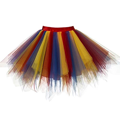 Preisvergleich Produktbild Battnot-Damen Tüllrock Kurze Tutu Ballettröckchen Ballkleid Unterrock Farbmischung Mesh Gaze 50er Rockabilly Tanzen Kleider Elegant Gelegenheit Frauen Qualität Plissee Party Kostüm Womens Skirt Dress