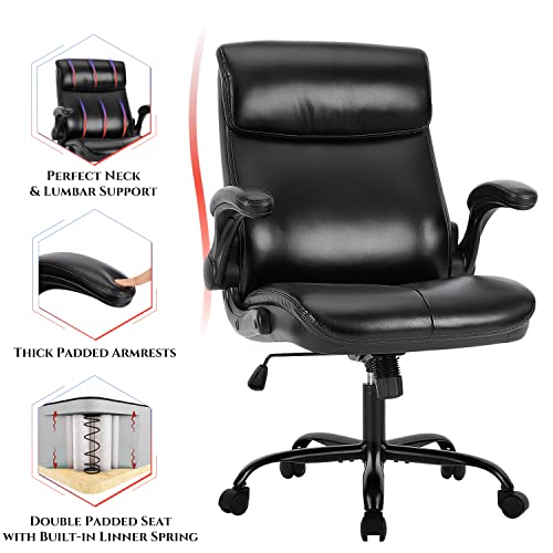 Colamy Office Desk Chair With Padded Flip-Up Armrest, Adjustable Height Bonded Leather Swivel Rolling Metal Base For Home Office Conference Room, Black #TOP7