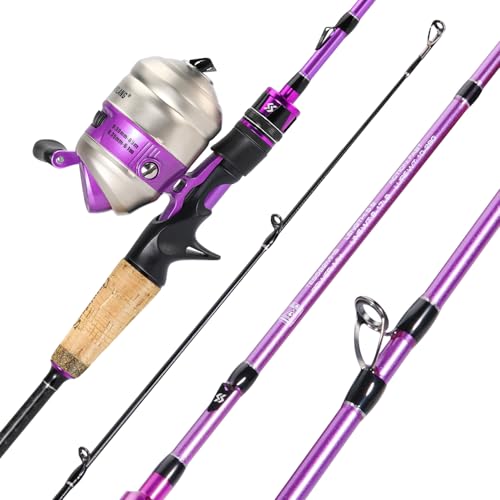 Sougayilang Spincast Reel and Fishing Rod Combo, 5-Foot 9-Inch Durable Carbon Rod, Quickset Anti-Reverse Fishing Reel with Mono Line-Purple-5.9ft