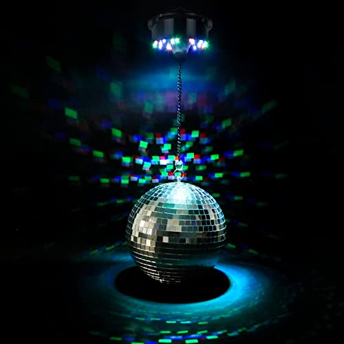 Meagoo Disco Ball With Motor And Light, 8" Hanging Mirror Ball And 6Rpm Batteries Powered Rotating Motor With 4 Light Colors And 18 Leds For Disco Party Decoration, Dj Club, Wedding, Birthday #TOP1