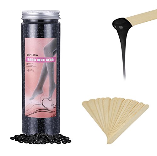 14oz Hair Removal Wax beads with 15pcs Applicator Wax Sticks, for Armpits, Upper Lip, Face, Eyebrow and Bikini Line, for Women and Men 14Oz (Black