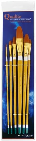 Qualita Golden Taklon Brush Long Handle Value Set of 6