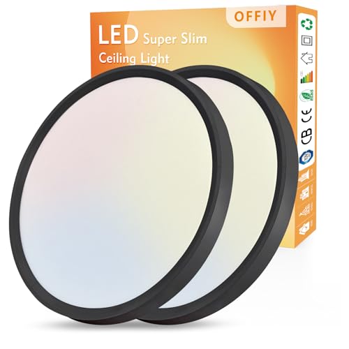 OFFIY 2PK 15.8 Inch Led Ceiling Light Flush Mount, 32W, 3480LM, 3000K/4000K/6000K CCT Selectable Super Slim LED Ceiling Light, Low Profile Round Flat Panel Fixture for Hallway, Bedroom,Kitchen ect