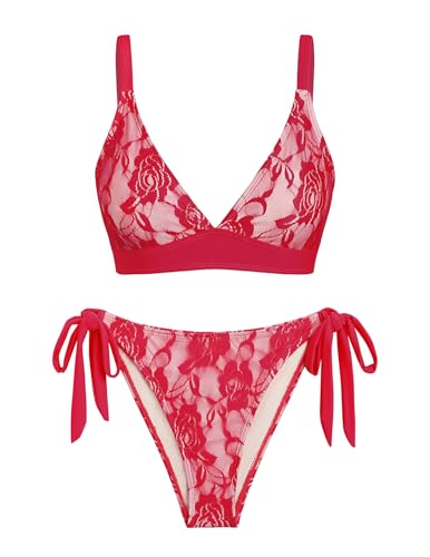 Image of seamoly Women's Bikini Sets Halter Neck Crochet Colorblock Two Piece Swimsuits Open Back Sexy High Cut Thong Bathing Suit