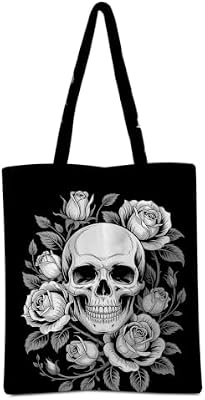 Gothic Skull Rose Pattern Tote Bags for Women Canvas Bag