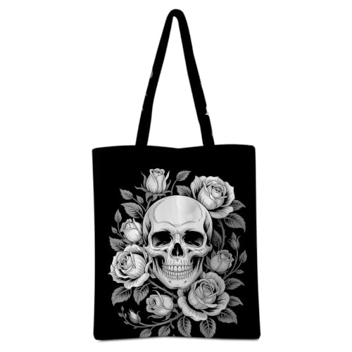 Lovdazzles - Gothic Skull Rose Pattern Tote Bags for Women Canvas Bag (50% Off Amazon Deal)