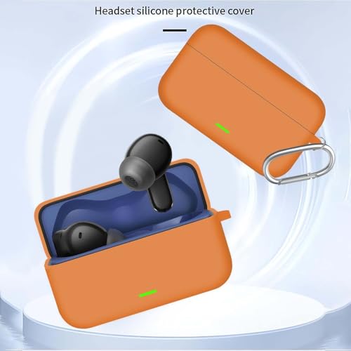 Image of Aniex Silicone Case Cover for realme Buds T500 Pro, Shockproof, Anti-Slip, Dustproof, Scratch Resistant, with Carabiner Hook, Full Body Protection (New Orange)