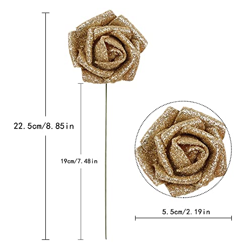 Ipopu Gold Glitter Roses, 25Pcs Foam Glitter Roses Glitter Foam Rose Foam Rose With Stem For Diy Wedding Bridal Bouquet Home Party Decoration(Gold) #TOP3