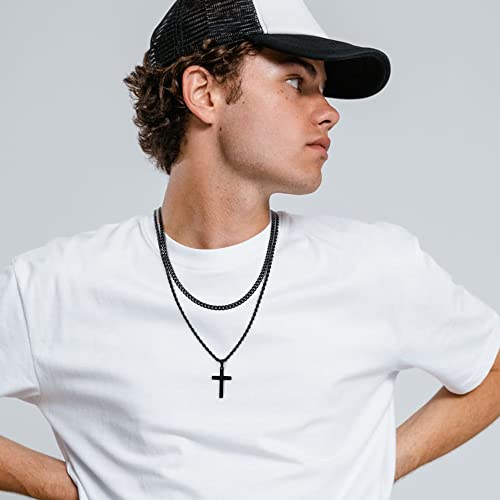 Cross Necklace For Men Women, Mens Necklace Silver Layered Rope Chain Cross Pendant Simple Necklace Jewelry Dainty Cross Chain Necklace For Men Women 18 20 Inch Mens Gifts Chains For Men Women #TOP2