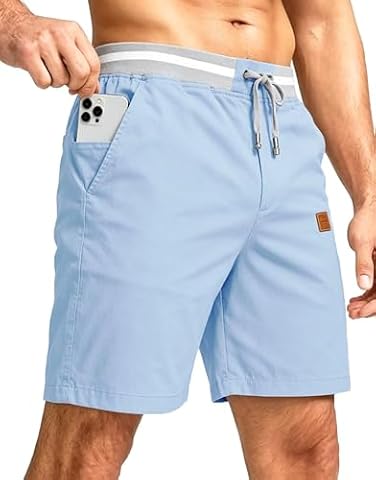 PrimeCrest Męskie Szorty Bawełniane Codzienne Bermudy Letnie Szorty Chino Kieszeniami Wypoczynkowe Eleganckie lekkie Elastyczna Talia Do Kolan Smukły Krój Ze Wygodne Dżinsowy niebieski M