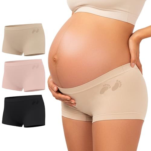 Y25D Maternity Underwear Cotton Blend Seamless Pregnancy Panties Under The Bump Postpartum Boyshort Underwear 3-Packs