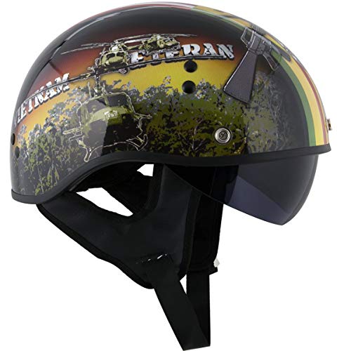 Outlaw Helmets T70 Glossy Black Vietnam Motorcycle Half Helmet For Men & Women With Sun Visor Dot Approved - Adult Unisex Skull Cap For Bike Scooter Atv Utv Chopper Skateboard (X-Large) #TOP4